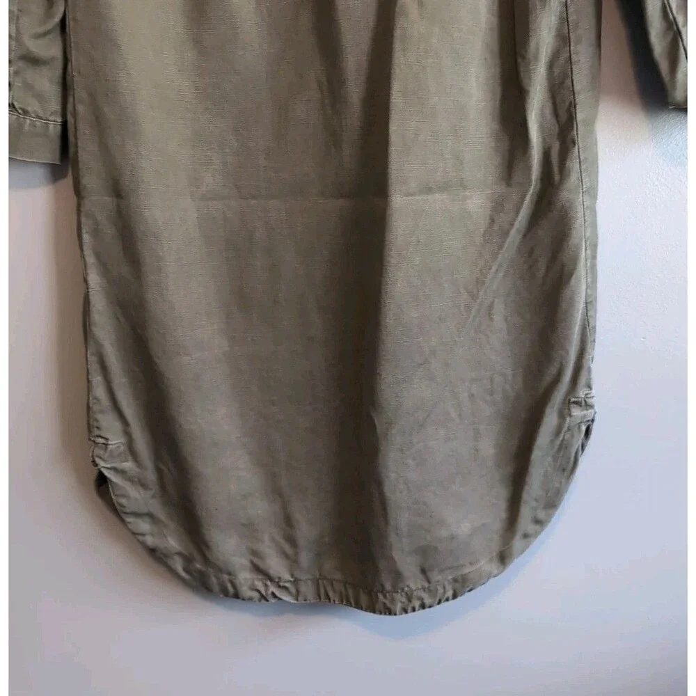 Zara XS Olive Green Denim Dress Button Up Shirt Mini Utility Military Straight